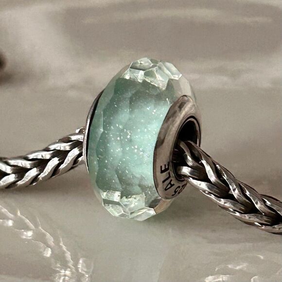 PANDORA Fascinating Iridescence Frosty Mint Facet Glass Charm ALE 925S Authentic - Picture 6 of 10